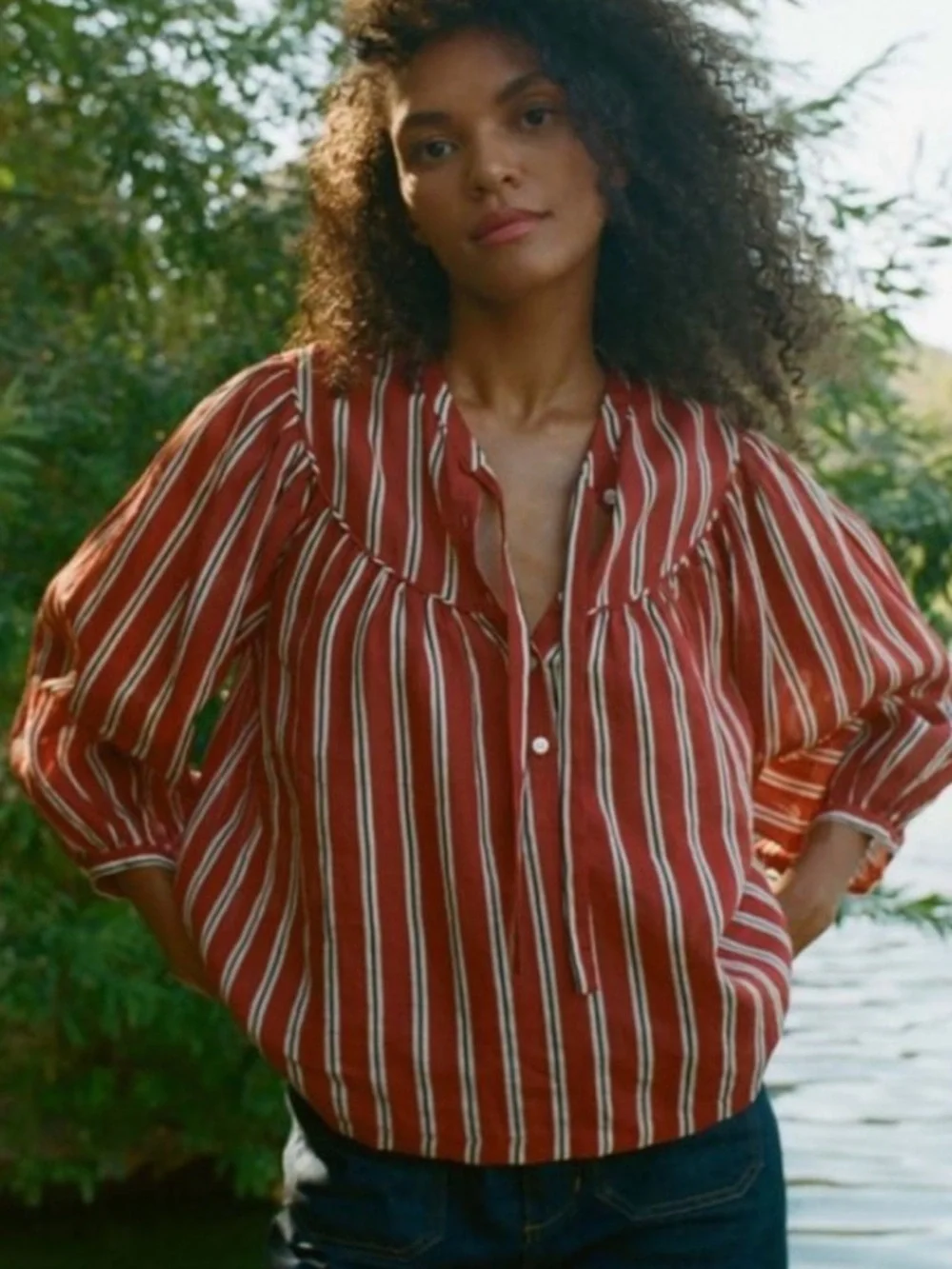 Dôen Imani blouse in Monaco Red stripe Sz S - Picture 4 of 9